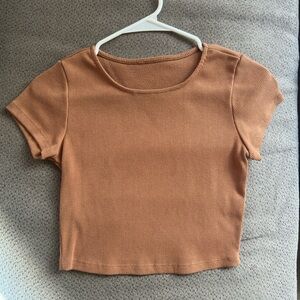 Ribbed Short Sleeve Crop Top - Rust